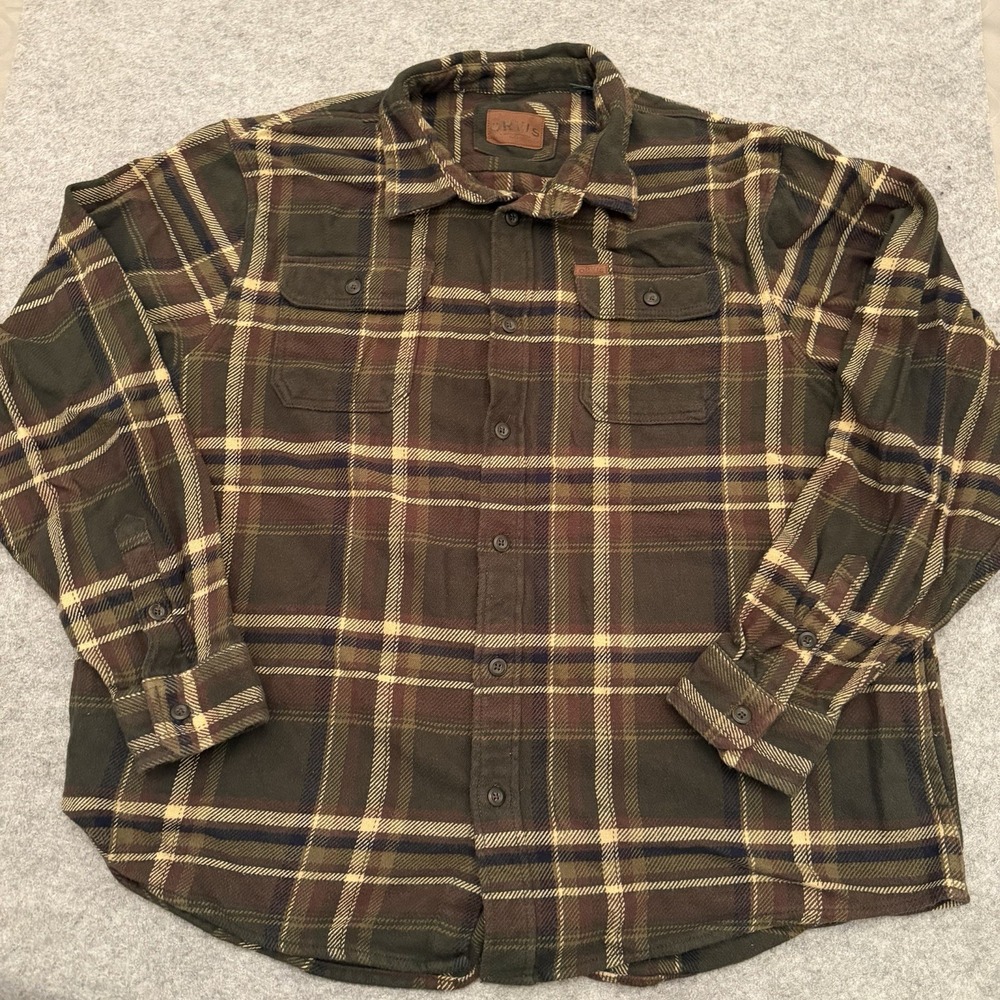 ORVIS Men's Heavy Weight Flannel Brown Plaid Pockets Outdoors Workwear XXL